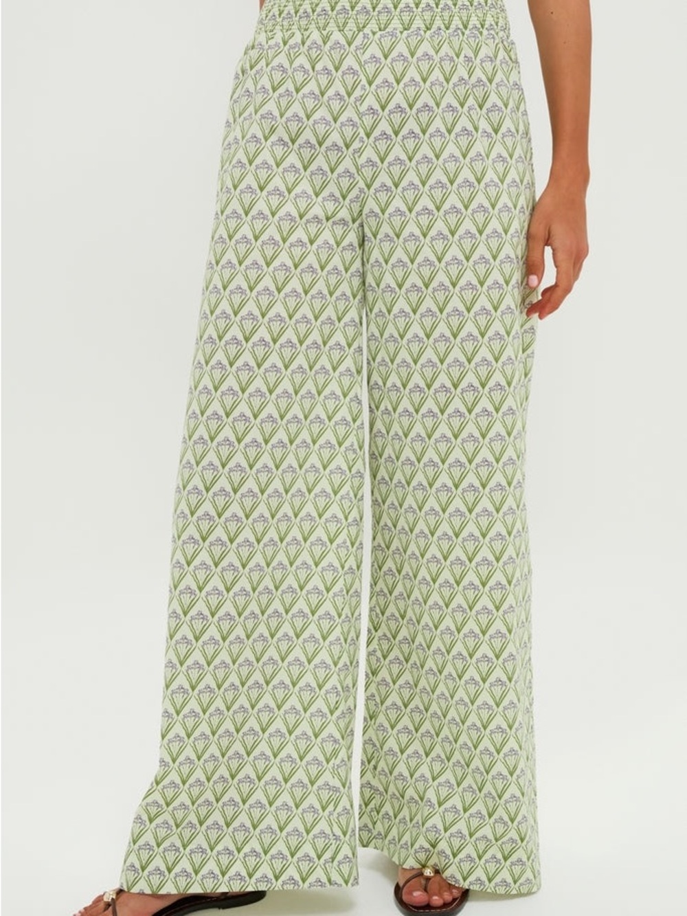 Green Patterned Wide-Leg Knit Pants